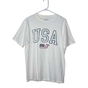 Vineyard Vines Shirt Medium White Graphic Print USA American Flag Whale